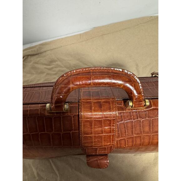 Marco Tadini Croc Embossed Leather Doctor Bag Brown Briefcase Key Made in Italy - Picture 5 of 16